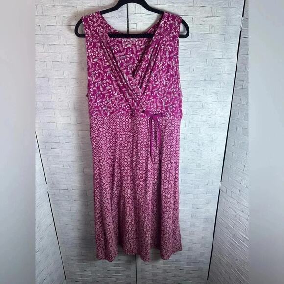 Eddie Bauer sleeveless Dress cotton floral, drawstring v-neck crisscross - Picture 2 of 9